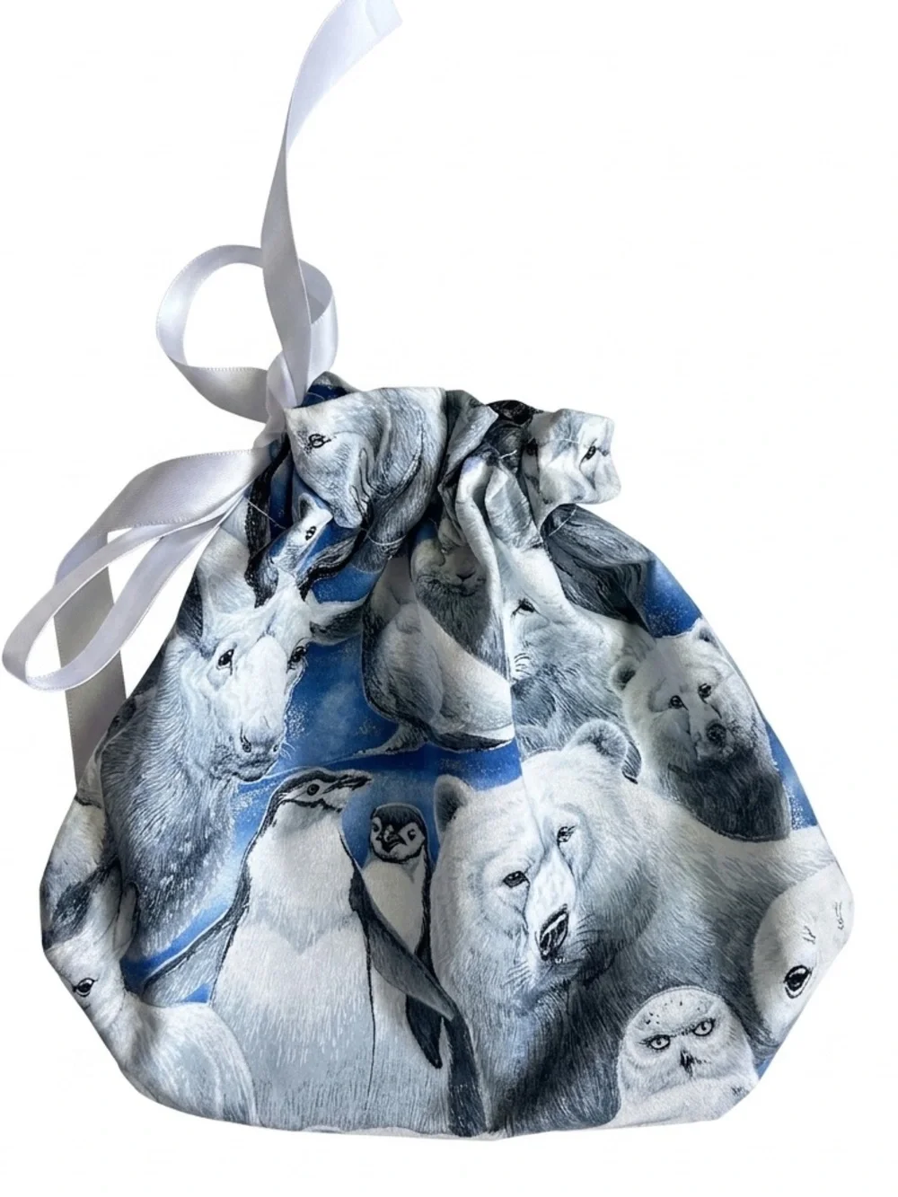 Hand Crafted Animal Print Drawstring Gift Bag White Ribbon Eco Friendly Reusable